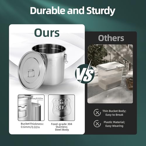 304 Stainless Steel Container 21L Airtight Food Storage Container with Lids & Locking Clips Stainless Steel Bucket for Kitchen
