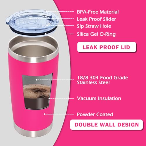 20oz Tumbler with Lid Stainless Steel Tumblers Insulated Mug Hot Pink 6P (6 Count)