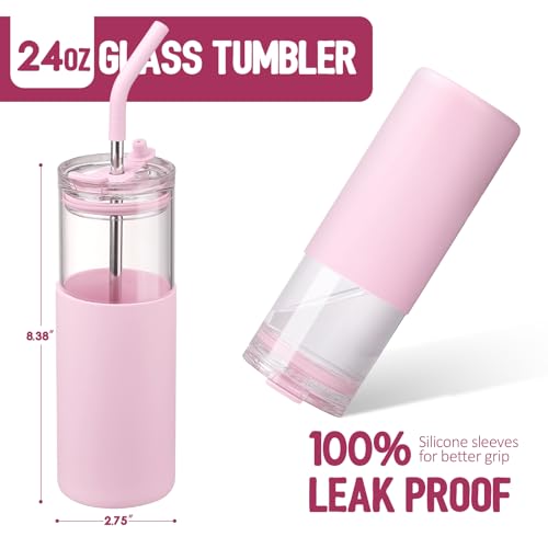 24oz Glass Tumbler with Lids and Straws