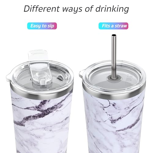 Stainless Steel Vacuum Insulated Tumbler Travel Mug 20 oz Coffee Cup with 2 Lids and Straws