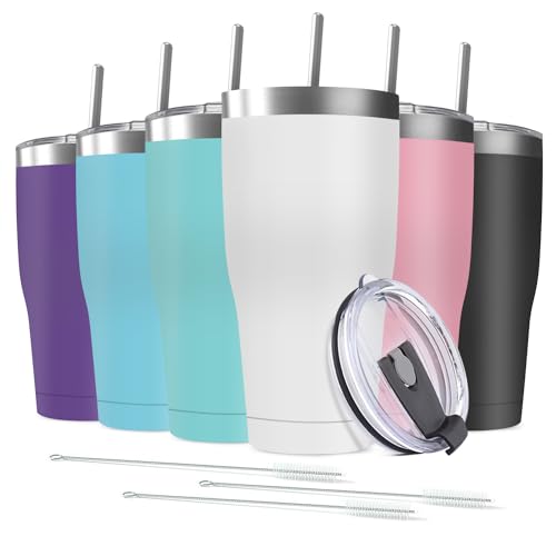 6 Pack 20oz Stainless Steel Tumblers Bulk Reusable Travel Mugs with Lid