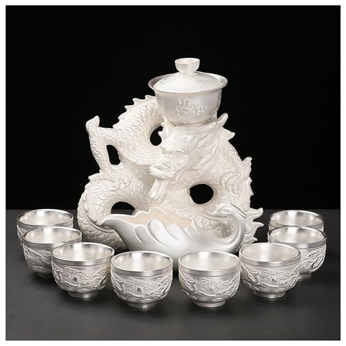 10 13 Pcs Silver Tea Set with Metal Holder and Spoon Adult Silver Tea Party Set Automatic Water Outlet with Gift Box Teapot Cup Set for Women 2