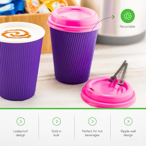 Ripple Wall Coffee Cups 500 Count 12 Ounce Insulated Royal Purple Paper Cups