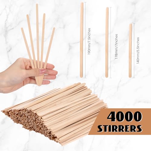 4000 Pack Birch Wood Coffee Stir Sticks 7.5 Inch Disposable Wooden Coffee Stirrers Bulk Long Tea Stirring Stick Round End Swizzle Beverage Mixer for Cocktail Hot Chocolate Drink Summer (4000 Count)