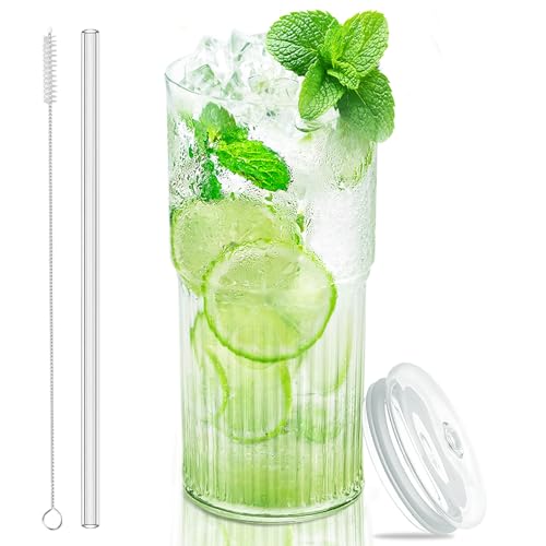 Glass Cups with Lids and Glass Straws (2 Count)