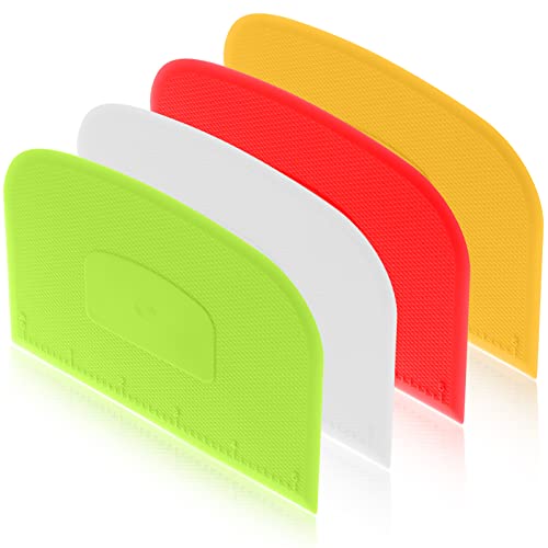 4 Piece Plastic Dough Scraper Bowl Scraper Flexible Multipurpose Food Spatula Plastic Daigh Cutter for Bread Cake Dough Fondant Icing (4 Count)