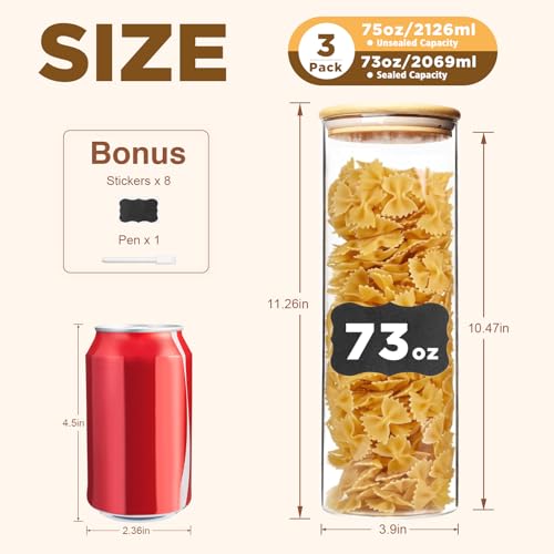 73oz Glass Pasta Storage Jars (3 Count)