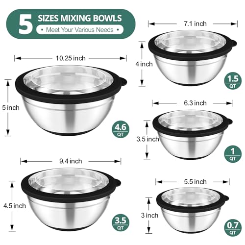 Mixing Bowls Salad Bowls with Transparent Airtight Lids (5 Count)