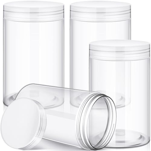 4 Pcs Plastic Jars Wide Mouth with Lids (4 Count)