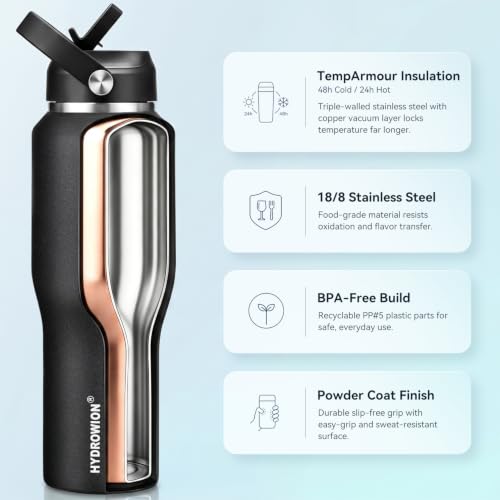 40 oz Insulated Water Bottle with Straw fit in Car Cup Holder