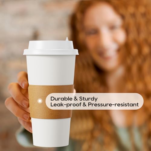 50 Pack 20 oz Disposable Paper Coffee Cups with Lids & Sleeves (50 Count)