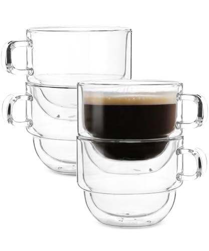 BTaT Double Walled Stackable Glass Coffee Mugs (4 Count)