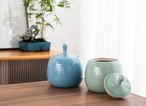Kitchen Canisters Retro Ceramic Jar with Airtight Lid Blue