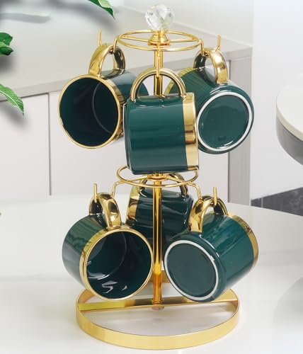 Double Tier Coffee Mug Tree Holder for Counter 6 Hooks