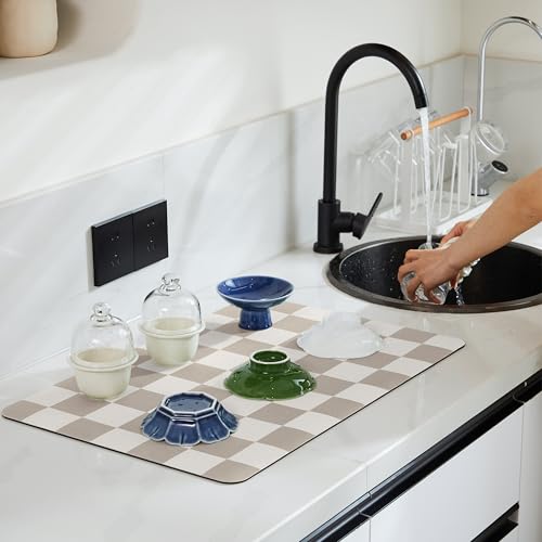 Checkered Dish Drying Mat for Kitchen Counter