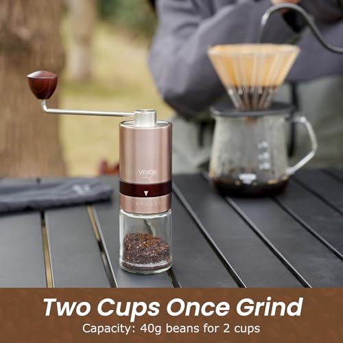 Gold Manual Coffee Grinder Stainless Steel Burr Coffee Grinder with Portable Bag External Adjustable Setting Small Hand Coffee Grinder Ultra Fine for Espresso at Home Morning Coffee