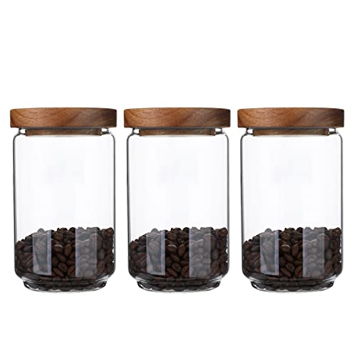 Glass Storage Jars with Wood Lids 25 Oz (3 Count)