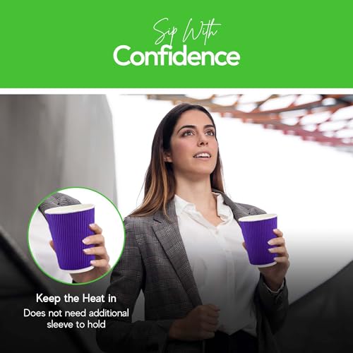Ripple Wall Coffee Cups 500 Count 12 Ounce Insulated Royal Purple Paper Cups