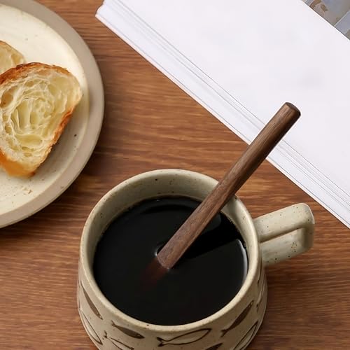 Solid Black Walnut Wood 3Pcs 6" Reusable Coffee Stirrers【Rounded Handle】 (3 Count)