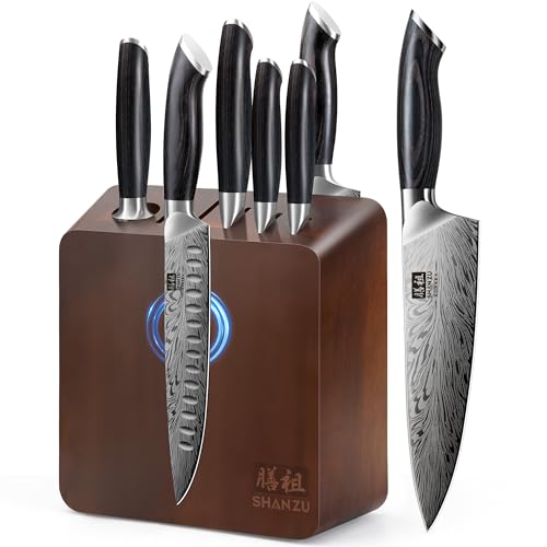 Kitchen Knife Set with Double Sided Magnetic Knife Block (7 Count)