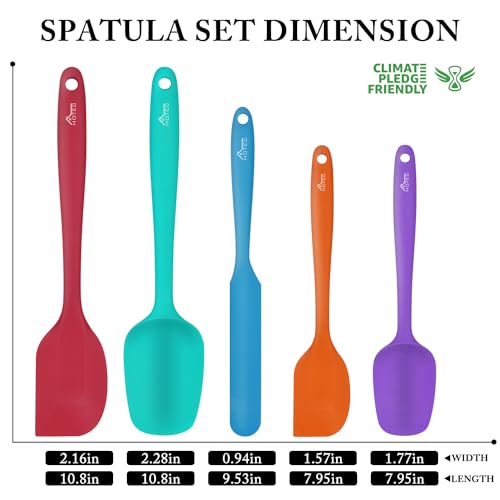Heat Resistant 600℉ Food Grade Silicone Rubber Spatula Set for Baking (5 Count)
