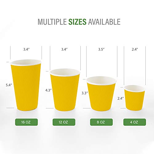 Ripple Wall Coffee Cups 25 Count 8 Ounce Insulated Yellow Paper Cups