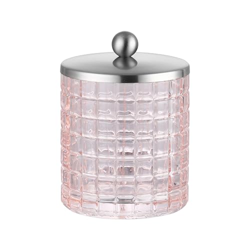 Blush Colored Tranlucent Apothecary Etched Geometric Grid Glass Jar W