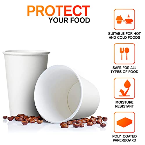 White Disposable Paper Coffee Cups with Lids (50 Count)