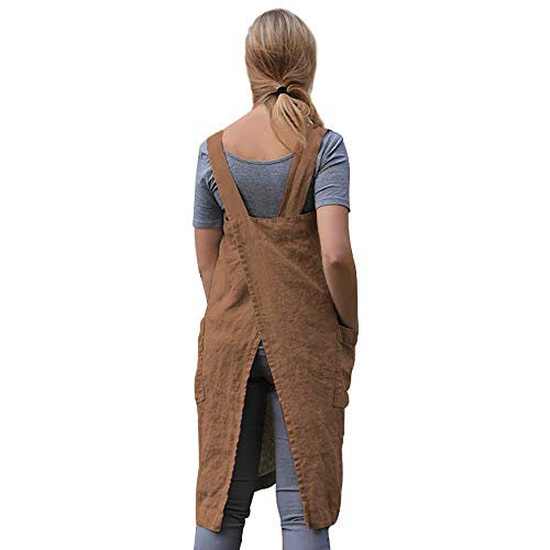 Women’s Pinafore Square Apron Baking Cooking Gardening Works Cross Back Cotton
