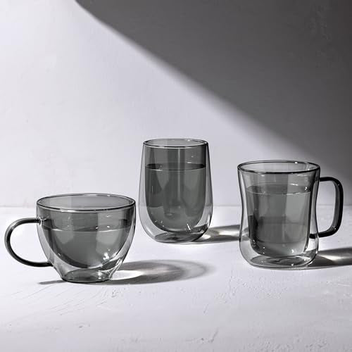 Black Double Walled Glass Coffee Mug 12 oz Cappuccino Cups Set of 2 (2 Count)