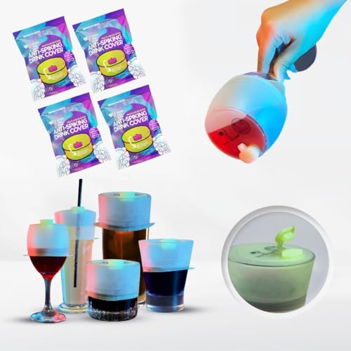 Drink Cover for Cups and Glasses. Multi Use Silicone Anti Spiking Drink Cover Protector With Lift Lock Sip System. Prevent Spiking. No Spill. Reusable and Straw Compatibility. (4 Count)