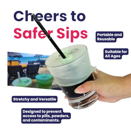 Drink Cover for Cups and Glasses. Multi Use Silicone Anti Spiking Drink Cover Protector With Lift Lock Sip System. Prevent Spiking. No Spill. Reusable and Straw Compatibility