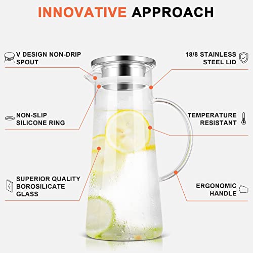 1.5L 51oz Glass Pitcher with Lid and Handle