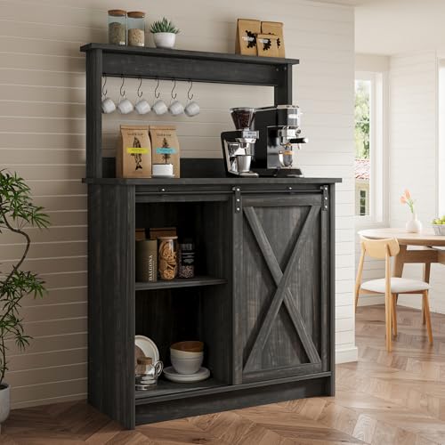 Farmhouse Coffee Bar Cabinet with Sliding Barn Door