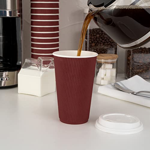 Ripple Wall Coffee Cups 25 Count 16 Ounce Insulated Crimson Paper Cups