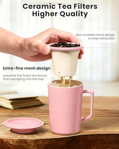 15 OZ Porcelain Tea Infuser Cup with Lid