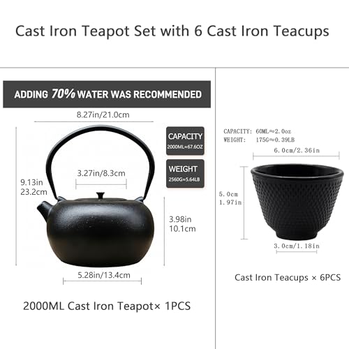 67.6oz Large Cast Iron Teapot and Cups Set