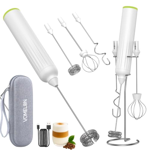 Milk Frother Handheld with 3 Stainless Steel Whisks