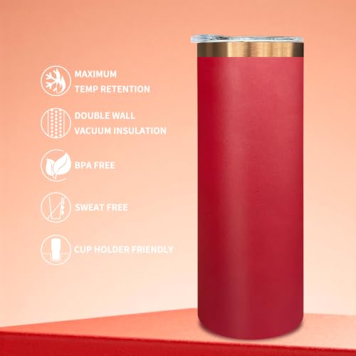 20 oz Skinny Tumblers Bulk with Lids and Straws Bright Red