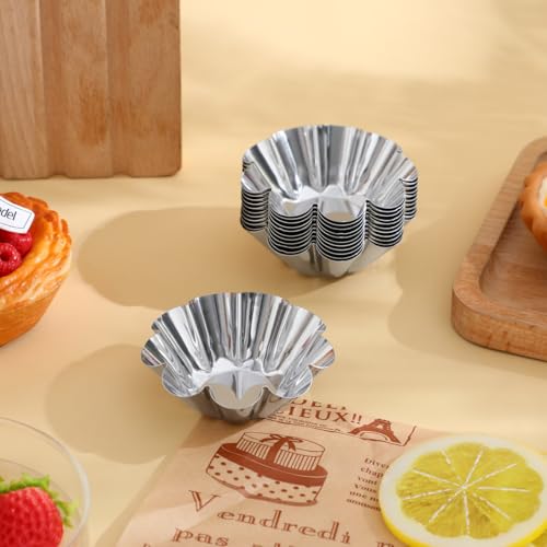 12 pack Flower Tart Pans Non Stick Tart Mold Set 2.40 X 2.40 X 0.90 in Reusable Bakeware for Egg Mini Cupcake Muffin Diy Desserts Kitchen and Party Baking