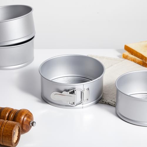 4 Pcs 6 Inch Non Stick Springform Pan with Removable Bottom Carbon Steel Round Springform Cheesecake Pan with Stainless Steel Spring Buckles for Baking Kitchens Restaurant (4 Count)