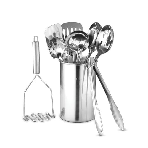 Premium Set of 10 Stainless Steel Kitchen Tool Set with Holder Easy To Clean (10 Count)