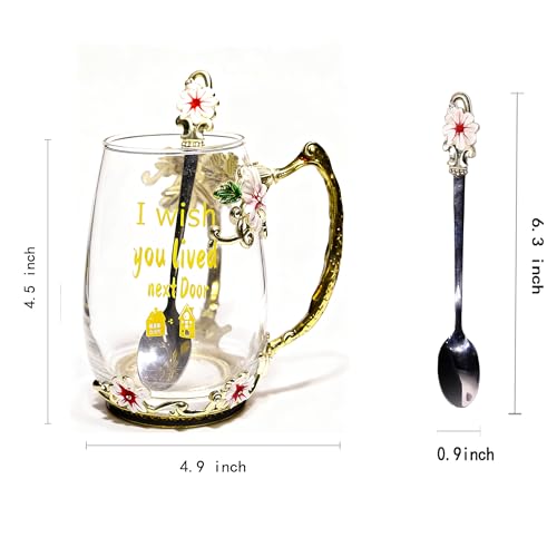 Unique Printing Glass Cup Flower Design Tea Cup Coffee Cup Ideal Christmas Gift for Friends Colleague BFF Her Women Neighbor