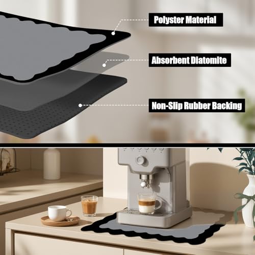 Black Scalloped Coffee Mat for Countertop Coffee Bar Mat Matt
