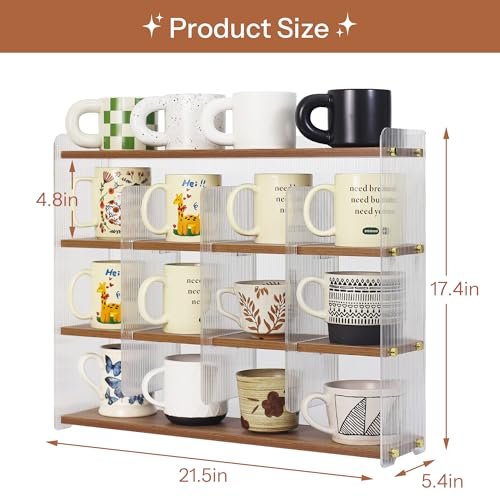 Mug Shelf 4 Tier Walnut Coffee Cup Displays