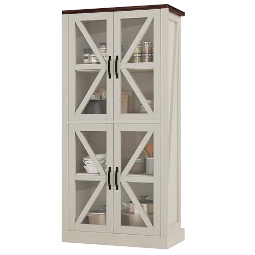 66" Freestanding Farmhouse Glass Door Display Cabinet