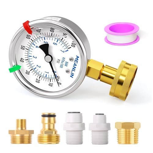 0~100Psi Liquid Filled Pressure Gauge kit Plus 5 adapters Stainless Steel Frame 3