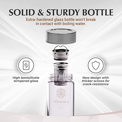Crystal Water Bottle with Authentic Aquamarine Stones and Clear Quartz Removable Gemstones