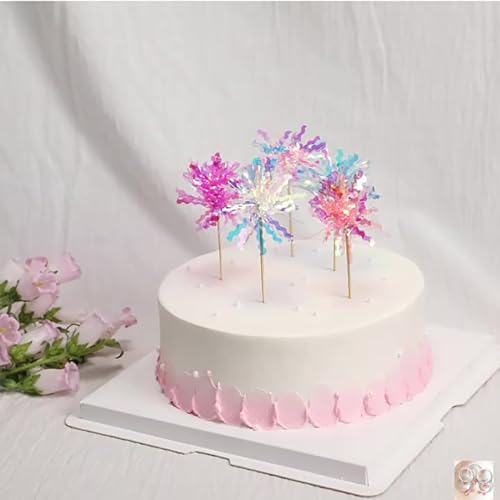 30 Pieces Happy Birthday Cake Toppers Foil Firework Cupcake Toppers Sparkle Tinsel Flower Drink Stirrers for Cake Decoration Party Supplies (30 Count)