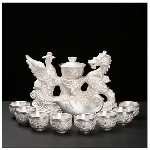 10 13 Pcs Silver Tea Set with Metal Holder and Spoon Adult Silver Tea Party Set Automatic Water Outlet with Gift Box Teapot Cup Set for Women 1